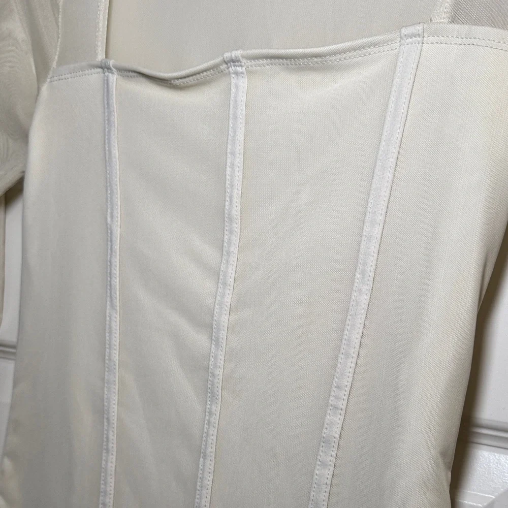 Elegant Corset Style Cream Long Sleeve Bodysuit - Picture 2 of 4